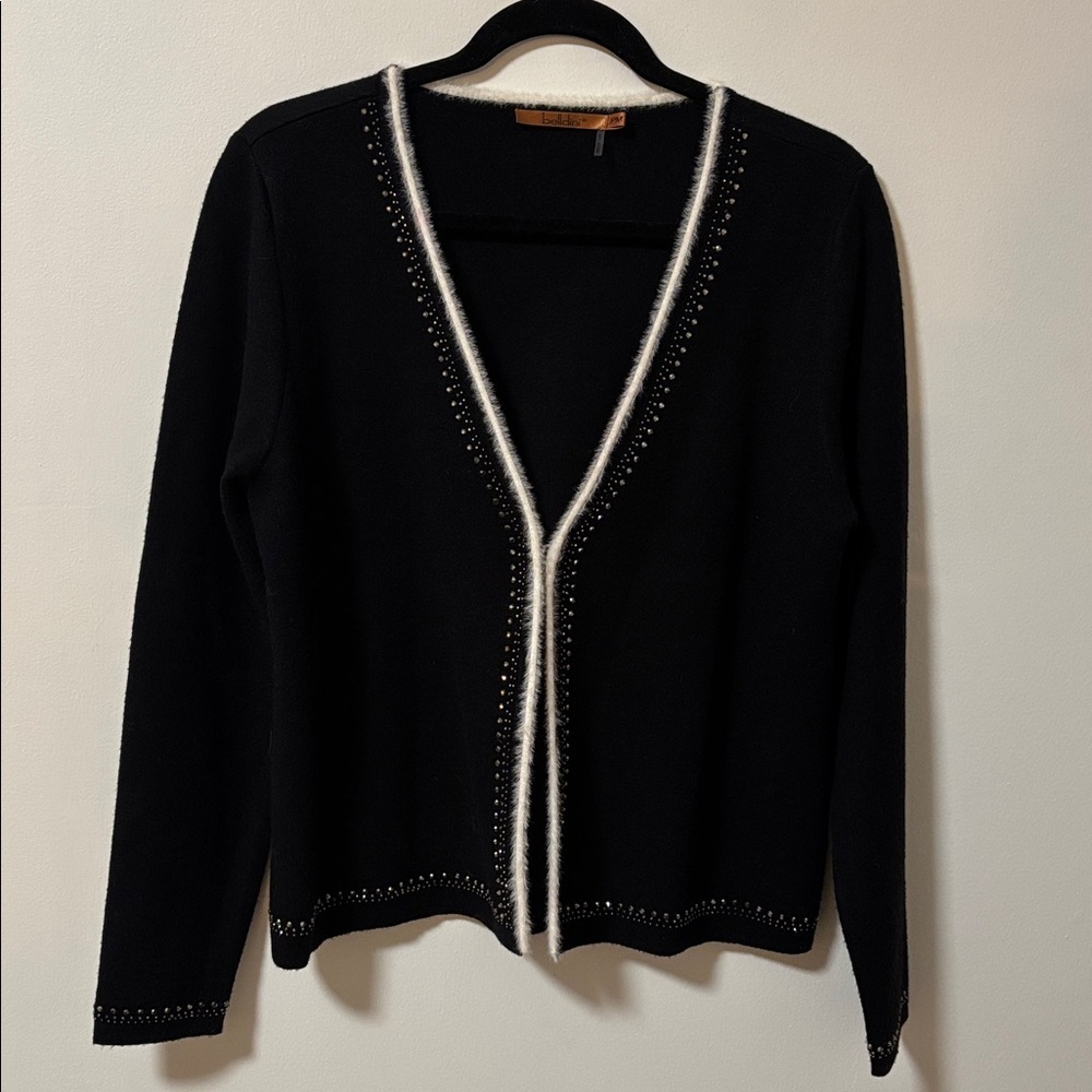 BELLDINI (MP) Knit Cardigan Rhinestones Eyelash Trim Black - Medium Petite - Picture 3 of 13